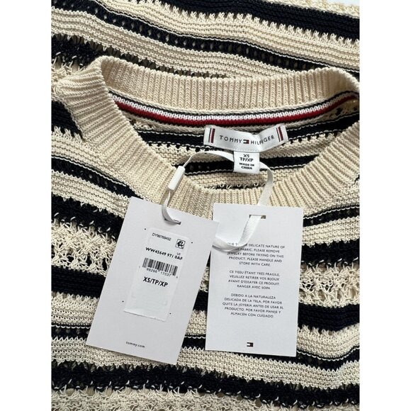 Tommy Hilfiger Sleeveless Crochet Midi Dress in Desert Sand Navy Stripe - Picture 6 of 6